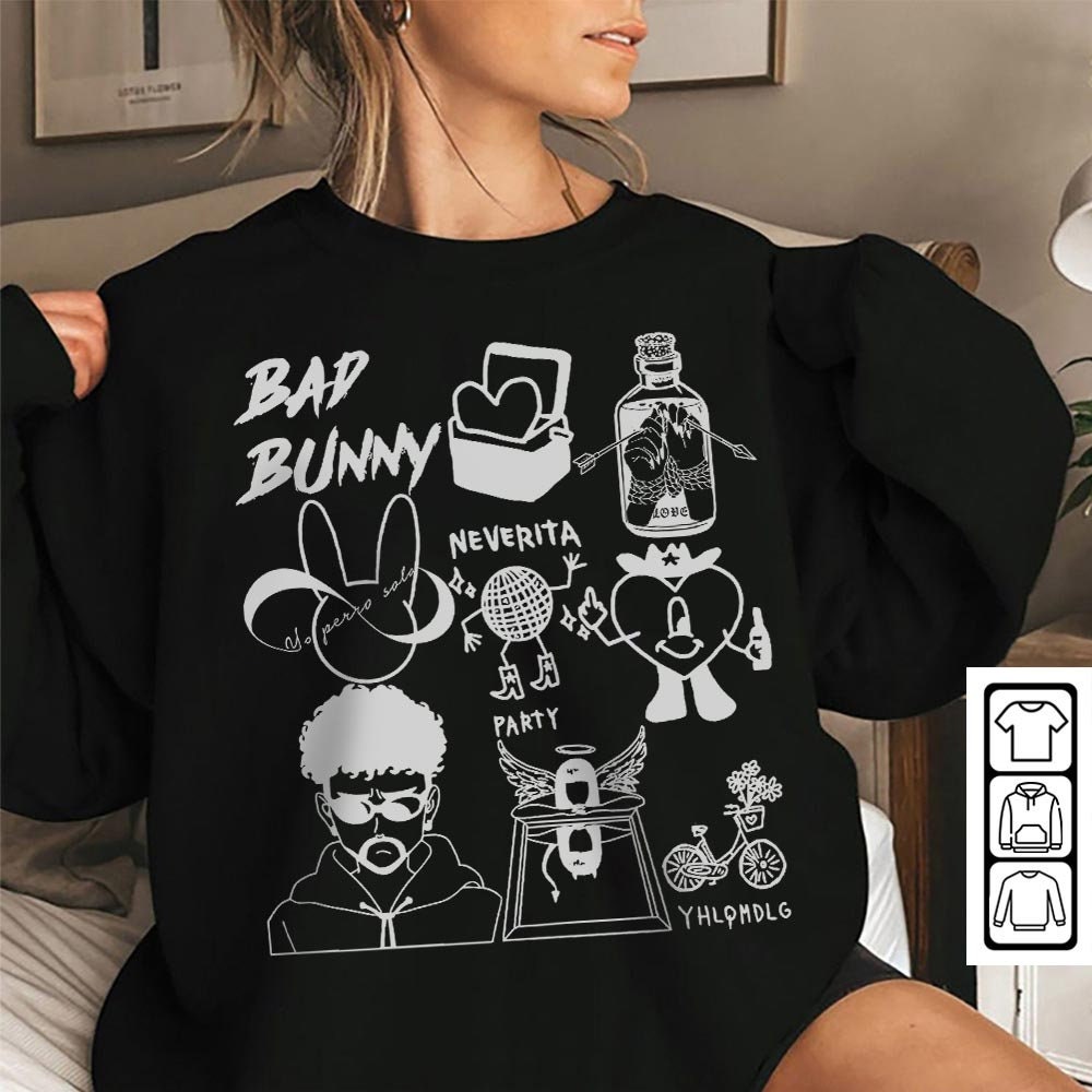 Bad Bunny Doodle Art Shirt, Vintage Bad Bunny Un X100to Lyrics Merch Sweatshirt Hoodie, Retro Bad Bunny Art Tattoo Tour 2023 DA0305DT - 5.jpg