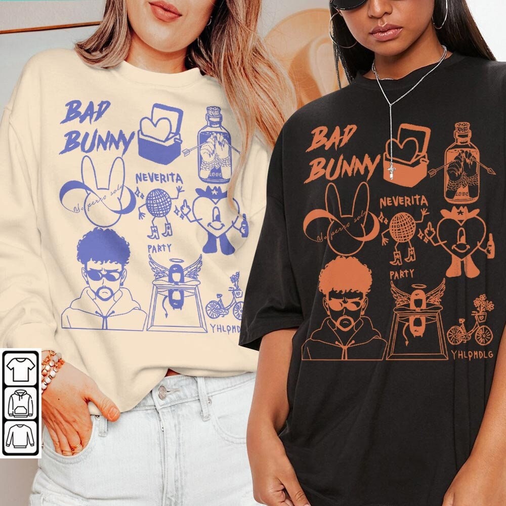 Bad Bunny Doodle Art Shirt, Vintage Bad Bunny Un X100to Lyrics Merch Sweatshirt Hoodie, Retro Bad Bunny Art Tattoo Tour 2023 DA1205DT - 1.jpg