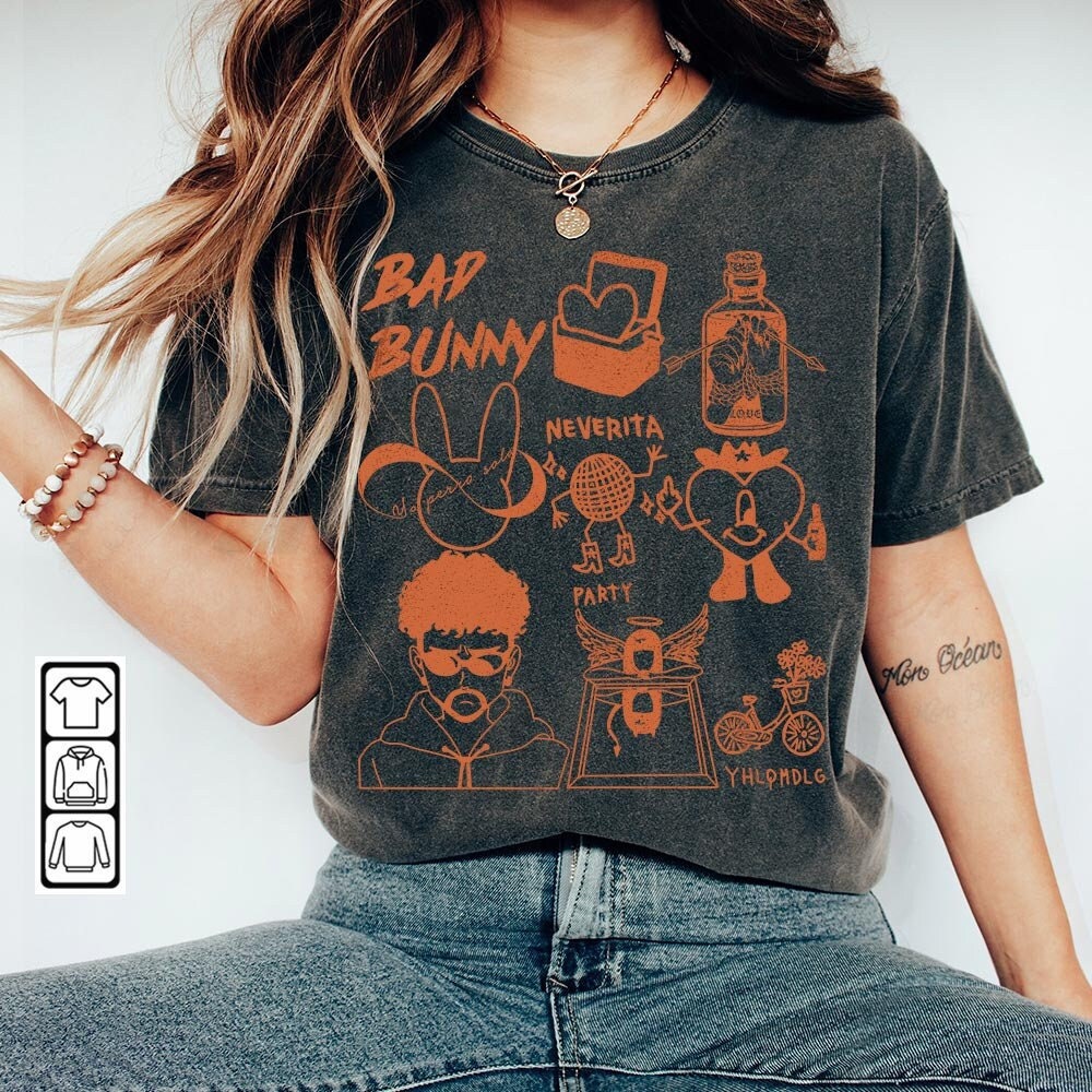 Bad Bunny Doodle Art Shirt, Vintage Bad Bunny Un X100to Lyrics Merch Sweatshirt Hoodie, Retro Bad Bunny Art Tattoo Tour 2023 DA1205DT - 2.jpg