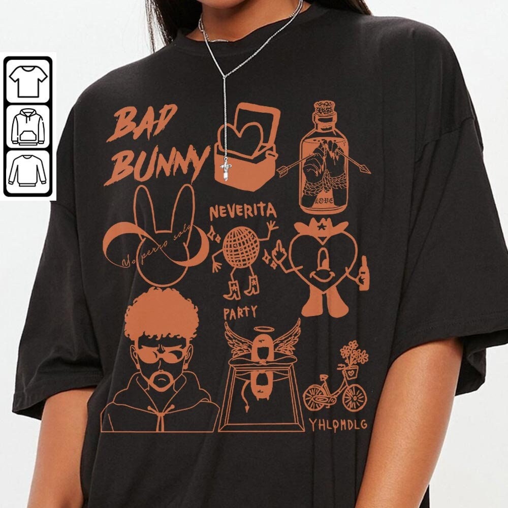 Bad Bunny Doodle Art Shirt, Vintage Bad Bunny Un X100to Lyrics Merch Sweatshirt Hoodie, Retro Bad Bunny Art Tattoo Tour 2023 DA1205DT - 3.jpg