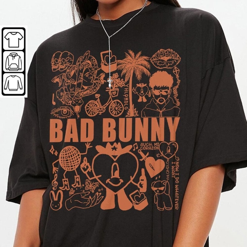 Bad Bunny Doodle Art Shirt, Vintage Bad Bunny Un X100to Lyrics Merch Sweatshirt Hoodie, Retro Bad Bunny Tattoo Tour 2023 DA1205DT - 3.jpg