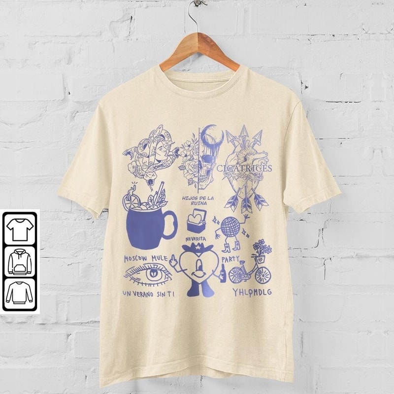 Bad Bunny Doodle Art Shirt, Vintage Bad Bunny Un X100to Lyrics Merch Tee Sweatshirt Hoodie, Retro Bad Bunny Tattoo Tour 2023 DA1205DT - 4.jpg