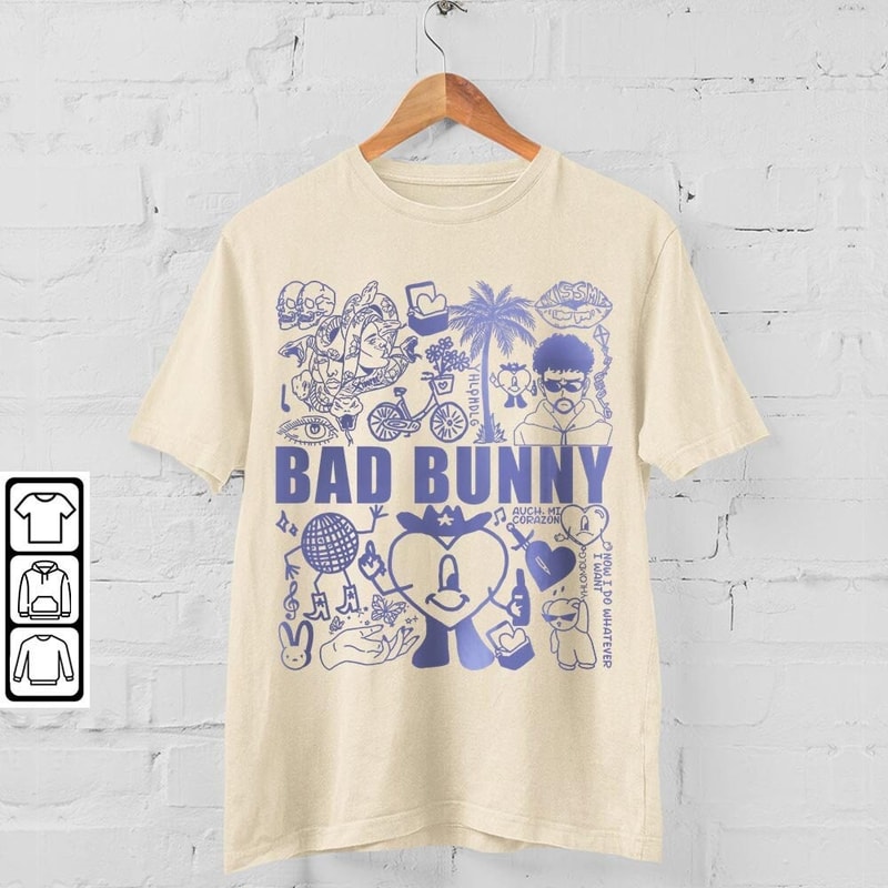 Bad Bunny Doodle Art Shirt, Vintage Bad Bunny Un X100to Lyrics Merch Sweatshirt Hoodie, Retro Bad Bunny Tattoo Tour 2023 DA1205DT - 4.jpg