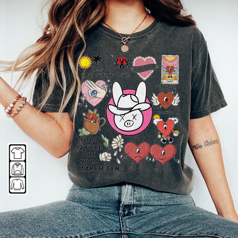Bad Bunny Doodle Art Shirt, Vintage Un X100to Lyric Merch Tee Sweatshirt Hoodie, Retro Bad Bunny Art Tattoo Tour 2023 DA0305DT - 1.jpg