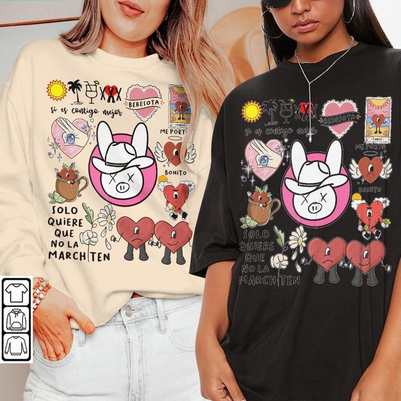 Bad Bunny Doodle Art Shirt, Vintage Un X100to Lyric Merch Tee Sweatshirt Hoodie, Retro Bad Bunny Art Tattoo Tour 2023 DA0305DT - 2.jpg