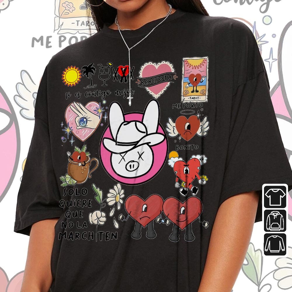 Bad Bunny Doodle Art Shirt, Vintage Un X100to Lyric Merch Tee Sweatshirt Hoodie, Retro Bad Bunny Art Tattoo Tour 2023 DA0305DT - 3.jpg