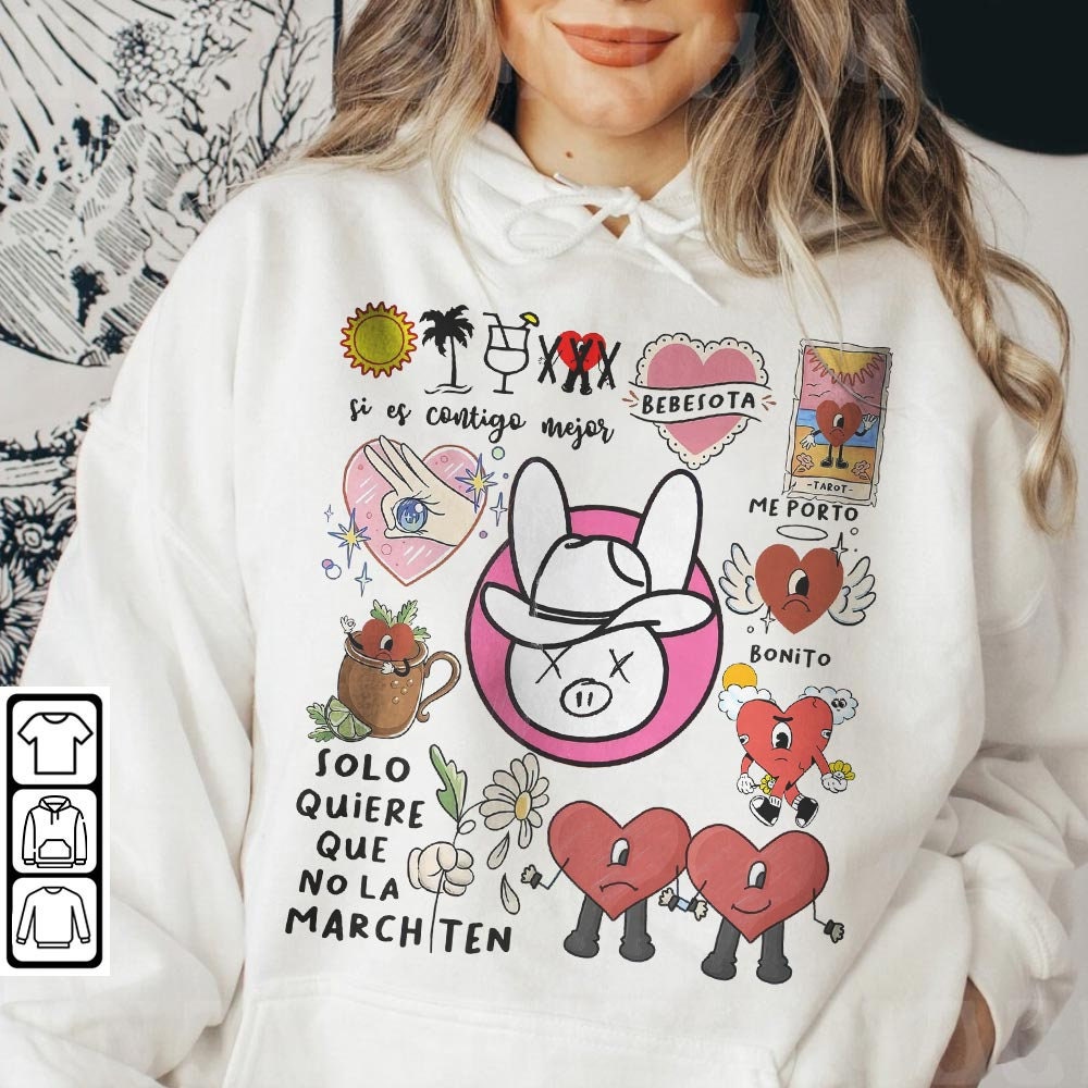 Bad Bunny Doodle Art Shirt, Vintage Un X100to Lyric Merch Tee Sweatshirt Hoodie, Retro Bad Bunny Art Tattoo Tour 2023 DA0305DT - 4.jpg