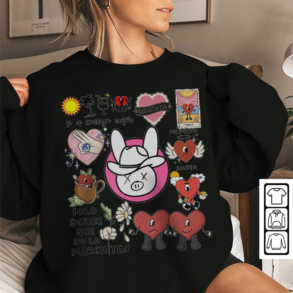 Bad Bunny Doodle Art Shirt, Vintage Un X100to Lyric Merch Tee Sweatshirt Hoodie, Retro Bad Bunny Art Tattoo Tour 2023 DA0305DT - 5.jpg