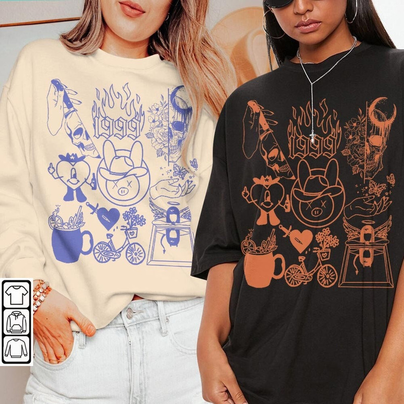 Bad Bunny Doodle Art Shirt, Vintage Un X100to Lyrics Merch Tee Sweatshirt Hoodie, Retro Bad Bunny Tattoo Art Tour 2023 DA1205DT - 1.jpg