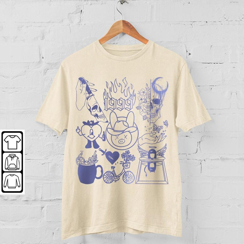 Bad Bunny Doodle Art Shirt, Vintage Un X100to Lyrics Merch Tee Sweatshirt Hoodie, Retro Bad Bunny Tattoo Art Tour 2023 DA1205DT - 4.jpg