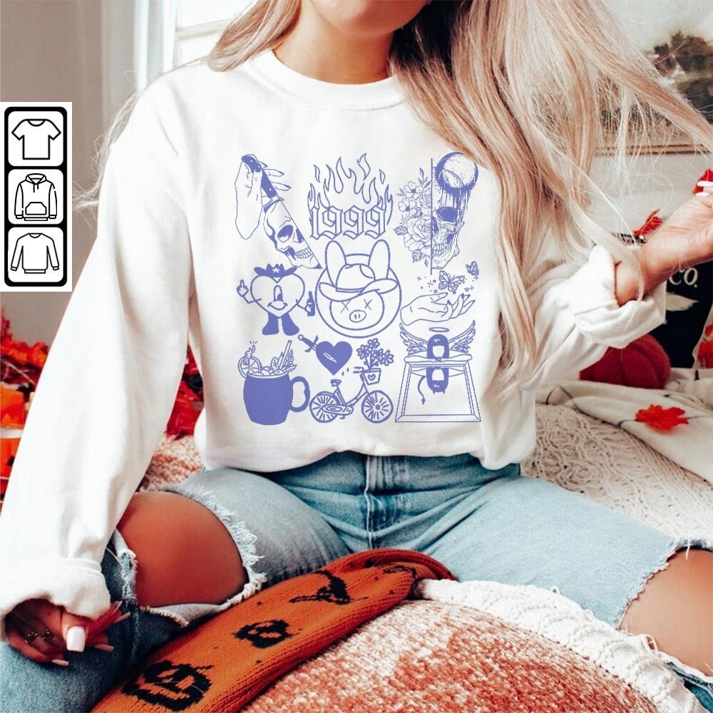 Bad Bunny Doodle Art Shirt, Vintage Un X100to Lyrics Merch Tee Sweatshirt Hoodie, Retro Bad Bunny Tattoo Art Tour 2023 DA1205DT - 5.jpg