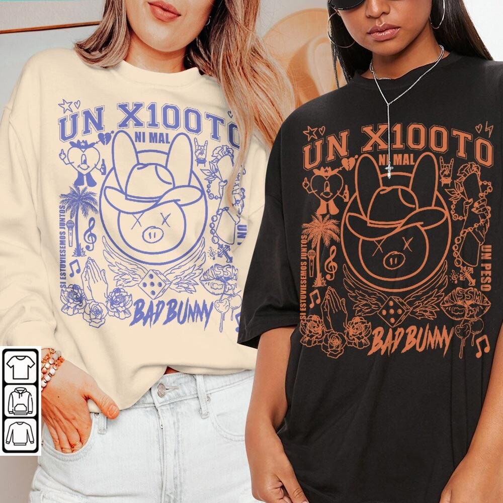 Bad Bunny Doodle Art Shirt, Vintage Un X100to Lyrics Merch Tee Sweatshirt Hoodie, Retro Bad Bunny Tattoo Tour 2023 DA1205DT - 1.jpg