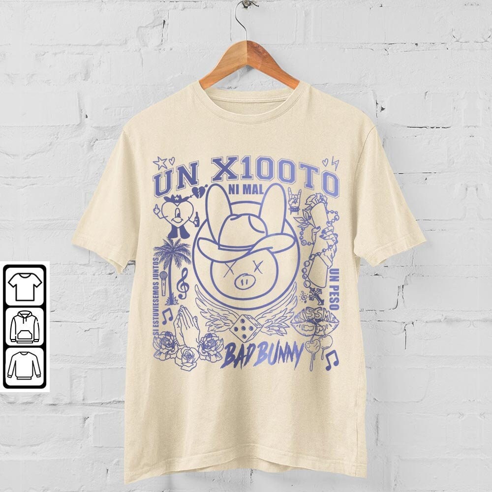 Bad Bunny Doodle Art Shirt, Vintage Un X100to Lyrics Merch Tee Sweatshirt Hoodie, Retro Bad Bunny Tattoo Tour 2023 DA1205DT - 4.jpg