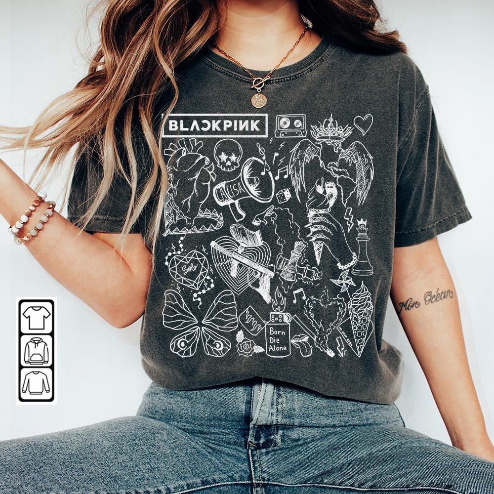 BlackPink Kpop Doodle Art Shirt, Vintage Blackpink Merch Tee Album Lyrics Art Tattoo Sweatshirt, Retro BlackPink Tour 2023 DA2006DT - 1.jpg