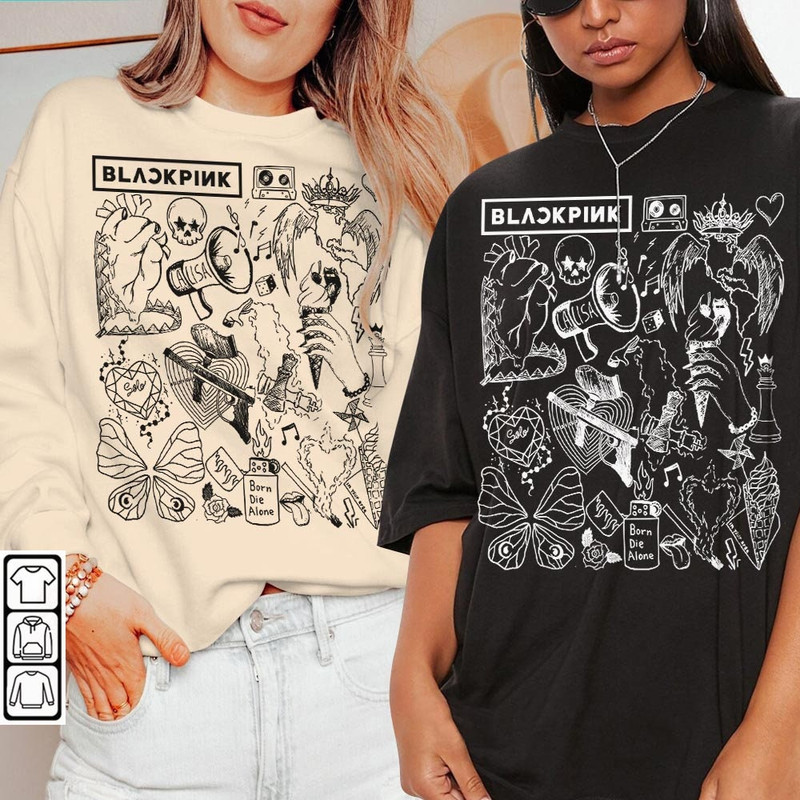 BlackPink Kpop Doodle Art Shirt, Vintage Blackpink Merch Tee Album Lyrics Art Tattoo Sweatshirt, Retro BlackPink Tour 2023 DA2006DT - 2.jpg