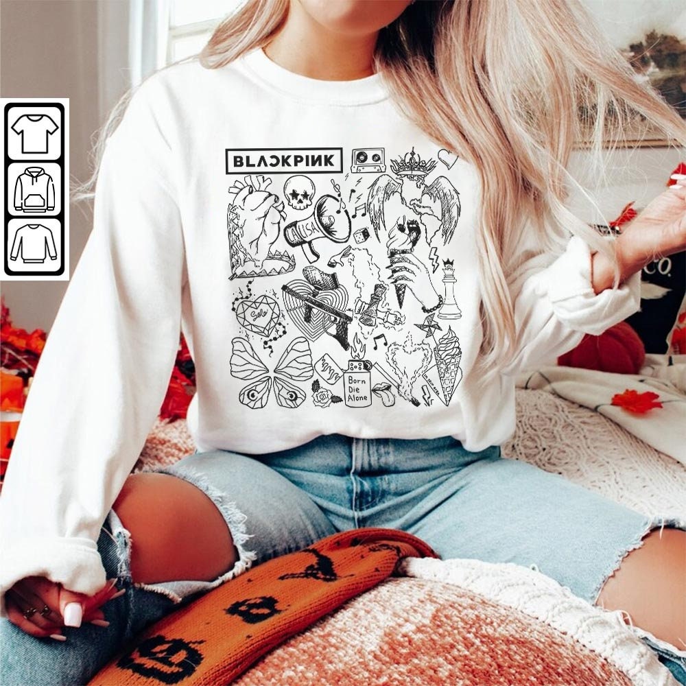 BlackPink Kpop Doodle Art Shirt, Vintage Blackpink Merch Tee Album Lyrics Art Tattoo Sweatshirt, Retro BlackPink Tour 2023 DA2006DT - 5.jpg