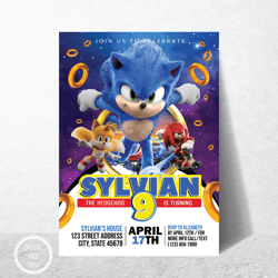 Personalized File Sonic Birthday Invitation | Sonic Invitation | Sonic Party Invite | Kids Party Invite | P| Digital PNG