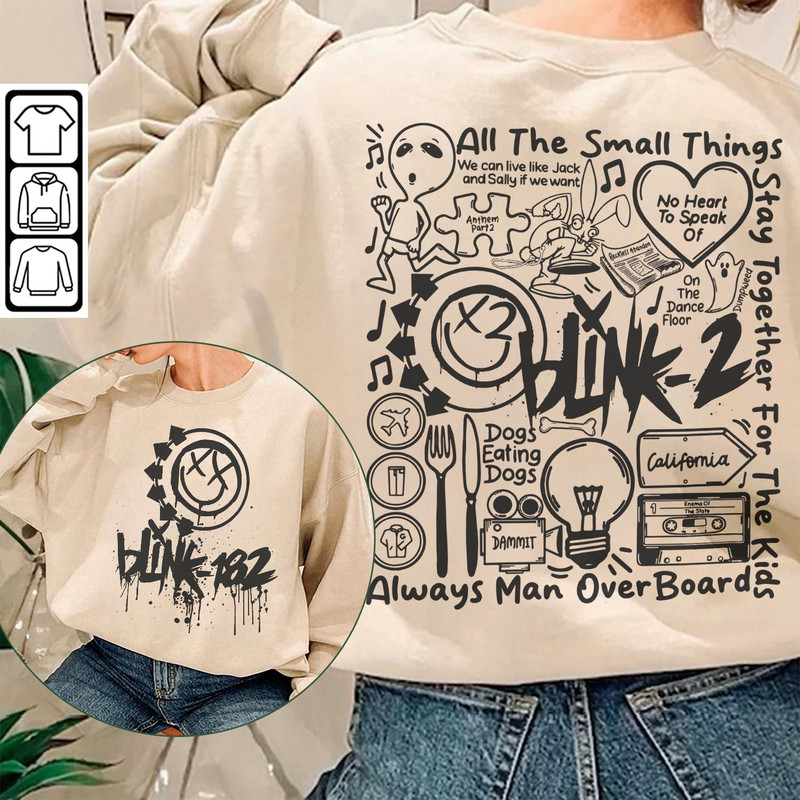 Blink 182 Doodle Art Shirt, 2 Side Vintage Blink 182 Merch Album Lyric Art Sweatshirt Hoodie, Blink-182 Tour 2023 DA1505DT - 3.jpg