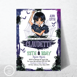 personalized file wednesday invite, wednesday invitation birthday, addams family invite, wednesday party| digital png