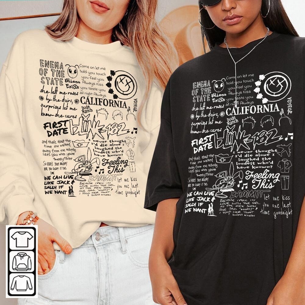 Blink 182 Lyric Album Song, Blink 182 Sketch, Music Band Retro Unisex Hoodie Sweatshirts T-Shirt - 1.jpg