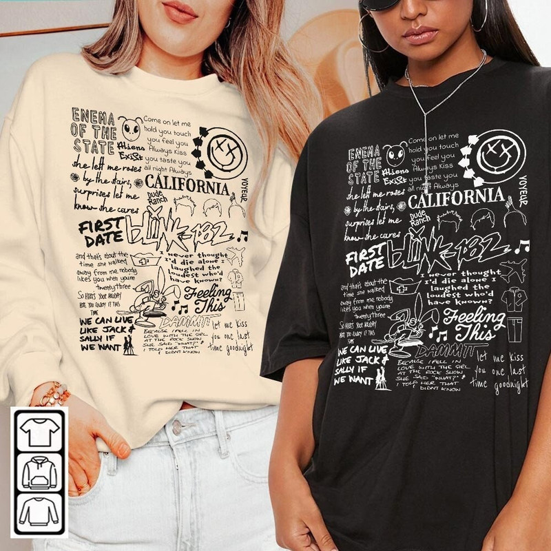 Blink 182 Lyric Album Song, Blink 182 Sketch, Music Band Retro Unisex Hoodie Sweatshirts T-Shirt - 1.jpg