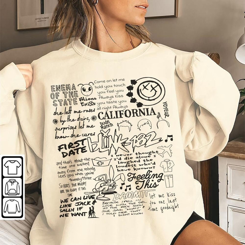 Blink 182 Lyric Album Song, Blink 182 Sketch, Music Band Retro Unisex Hoodie Sweatshirts T-Shirt - 2.jpg
