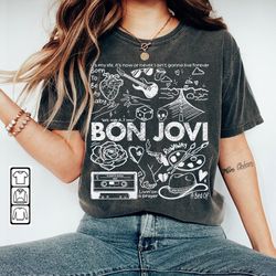 Bon Jovi Doodle Art Shirt, Vintage Bon Jovi Album Lyric Art Tattoo Sweatshirt Hoodie Tour 2023 Concert DA3005DT