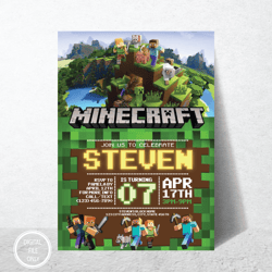 Personalized File Minecrafter Birthday Invitations Editable Minecraft Birthday Invitation Editable Template| Digital PNG