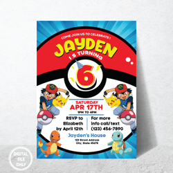 Personalized File Pokemone Birthday Invitation Digital, Instant Download, Printable, For Twins, Pikachu| Digital PNG
