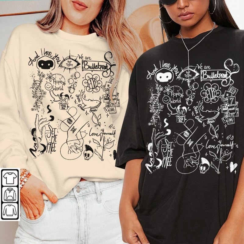 BTS Doodle Art Shirt, Vintage BTS Album Lyric Art Tattoo Sweatshirt Hoodie Tours 2023 Concert DA3005DT - 2.jpg