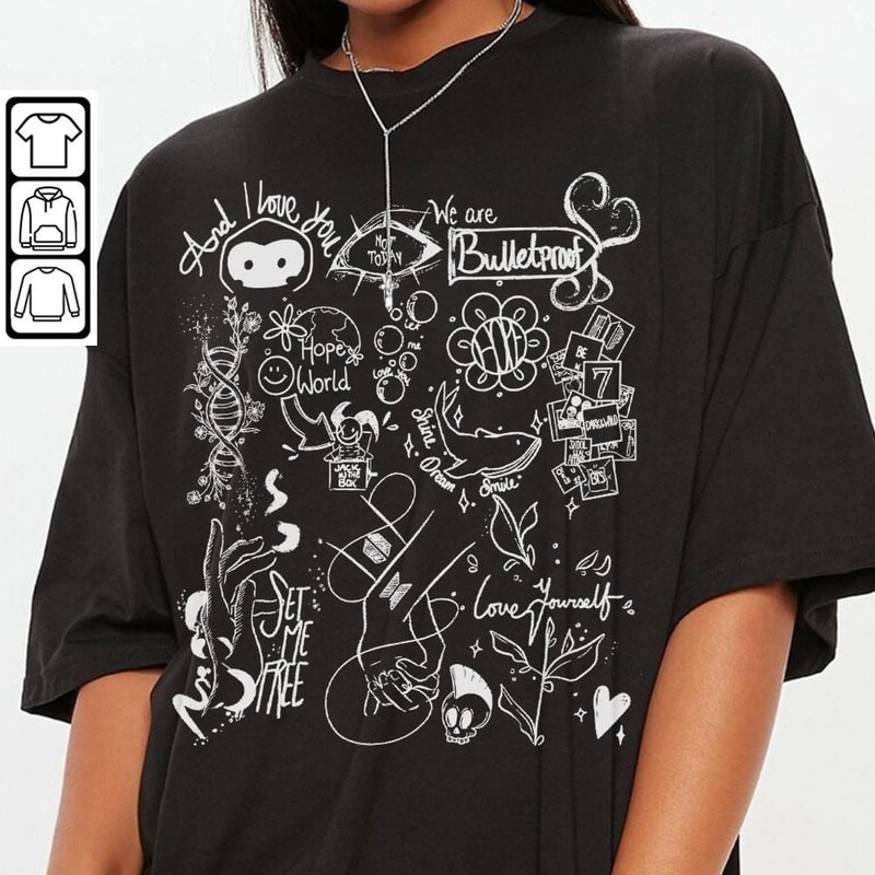 BTS Doodle Art Shirt, Vintage BTS Album Lyric Art Tattoo Sweatshirt Hoodie Tours 2023 Concert DA3005DT - 3.jpg