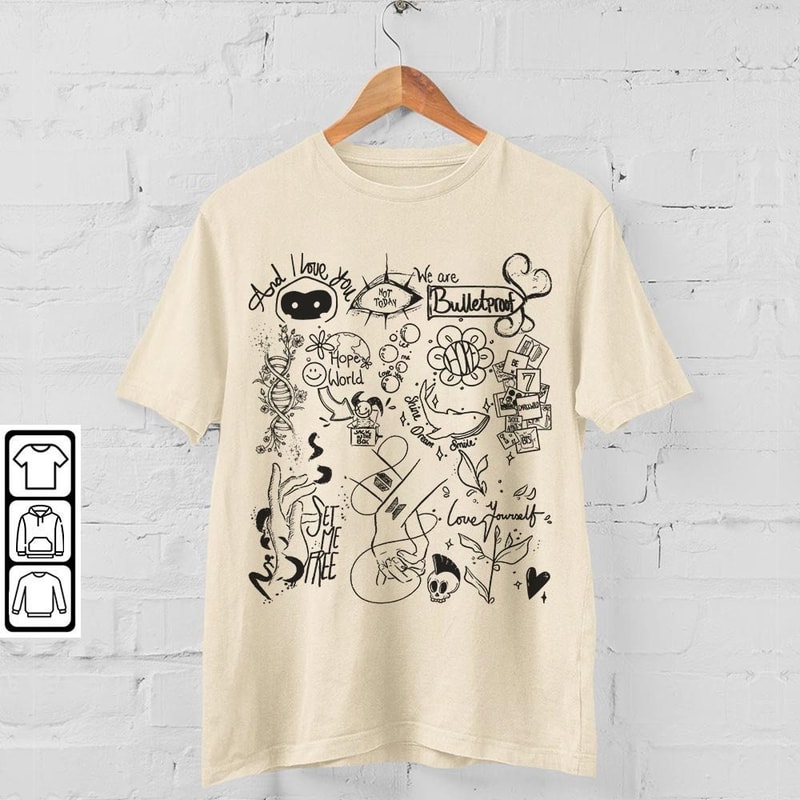 BTS Doodle Art Shirt, Vintage BTS Album Lyric Art Tattoo Sweatshirt Hoodie Tours 2023 Concert DA3005DT - 4.jpg