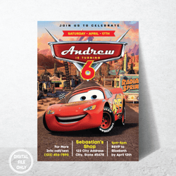Personalized File Cars Invitation Instant Download | Lightning Mcqueen Invitation Birthday | Printable| Digital PNG