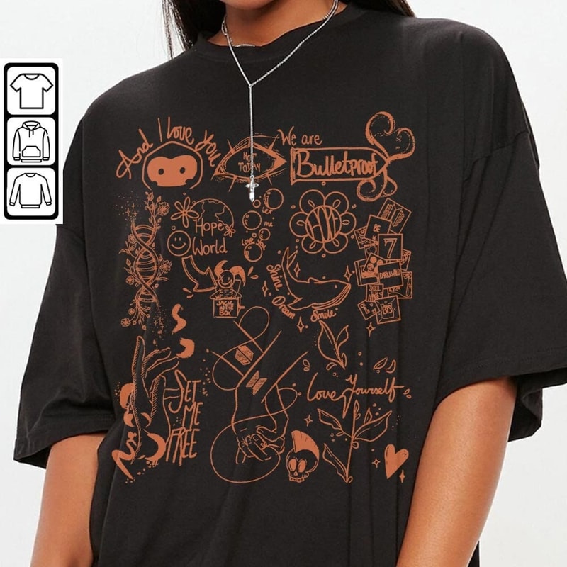 BTS Doodle Art Shirt, Vintage BTS Album Lyric Art Tattoo Sweatshirt Hoodie Tours 2023 Concert V1 DA3005DT - 3.jpg