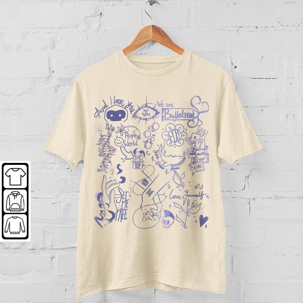 BTS Doodle Art Shirt, Vintage BTS Album Lyric Art Tattoo Sweatshirt Hoodie Tours 2023 Concert V1 DA3005DT - 4.jpg