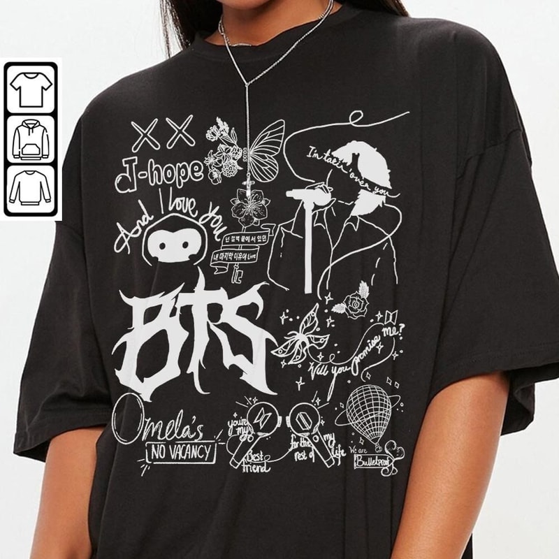 BTS Doodle Art Shirt, Vintage BTS Album Lyrics Art Tattoo Sweatshirt Hoodie, Retro BTS Tour 2023 Concert DA3005DT - 3.jpg