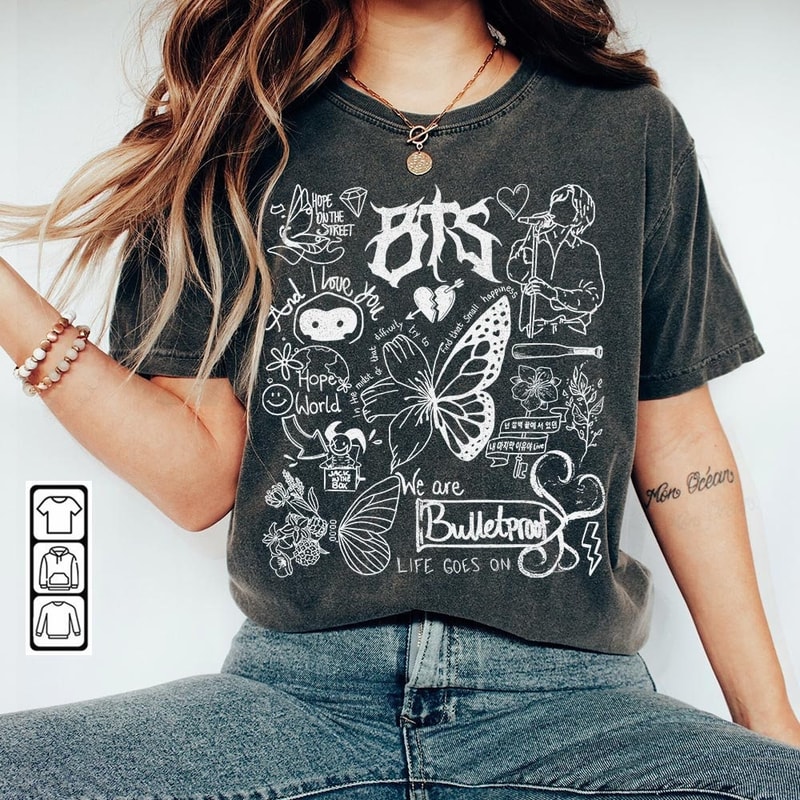 BTS Doodle Art Shirt, Vintage BTS Album Lyrics Art Tattoo Sweatshirt Hoodie, Retro BTS Tour 2023 Concerts DA3005DT - 1.jpg