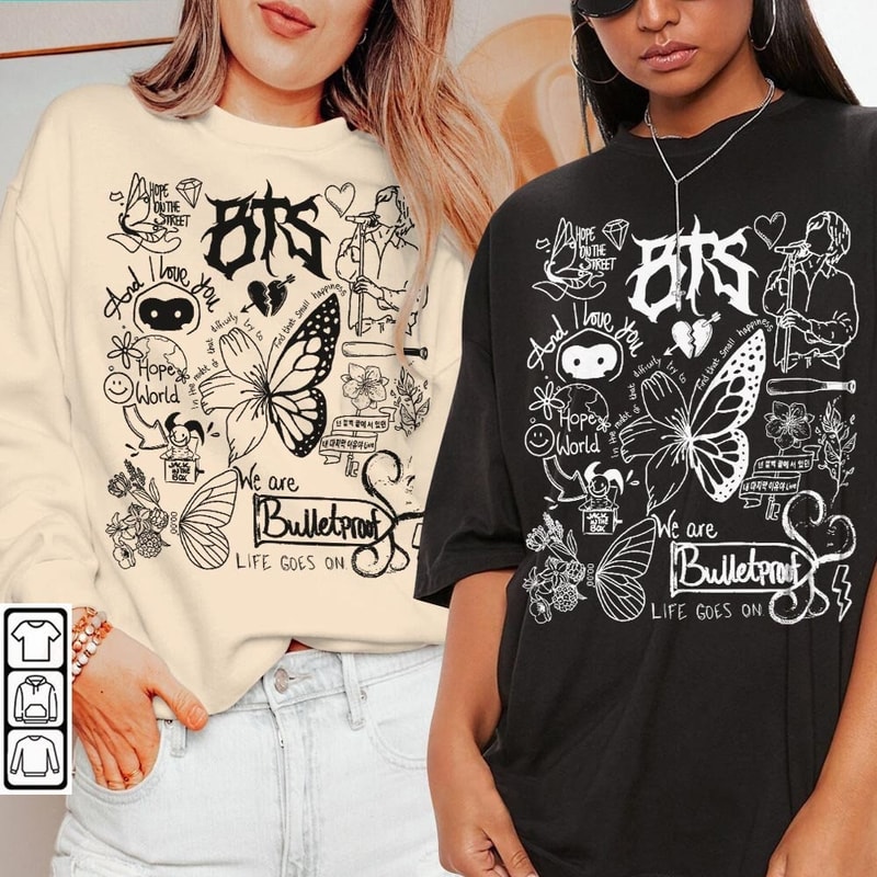 BTS Doodle Art Shirt, Vintage BTS Album Lyrics Art Tattoo Sweatshirt Hoodie, Retro BTS Tour 2023 Concerts DA3005DT - 2.jpg