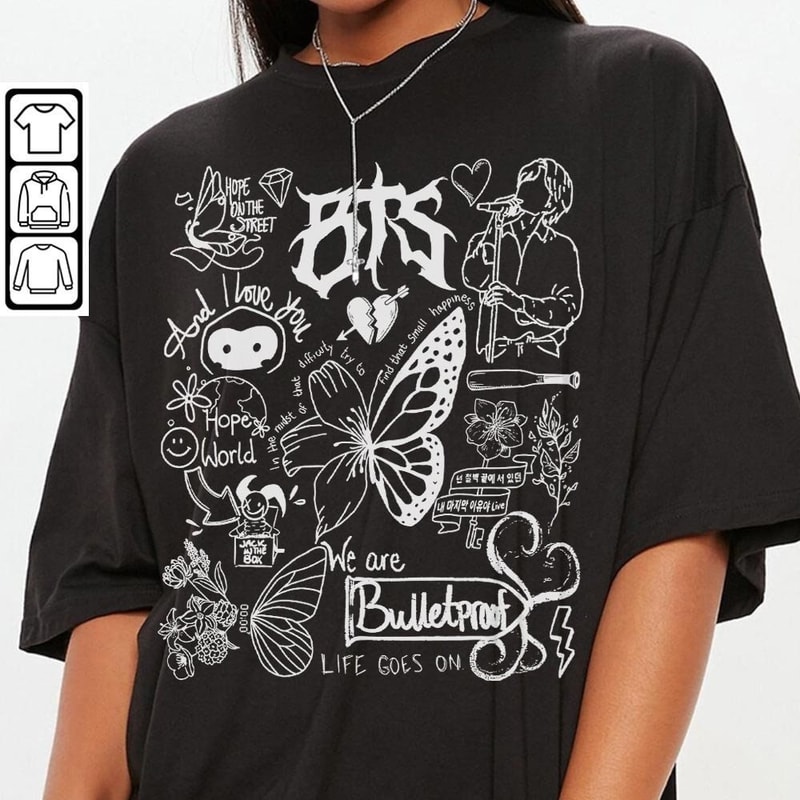 BTS Doodle Art Shirt, Vintage BTS Album Lyrics Art Tattoo Sweatshirt Hoodie, Retro BTS Tour 2023 Concerts DA3005DT - 3.jpg