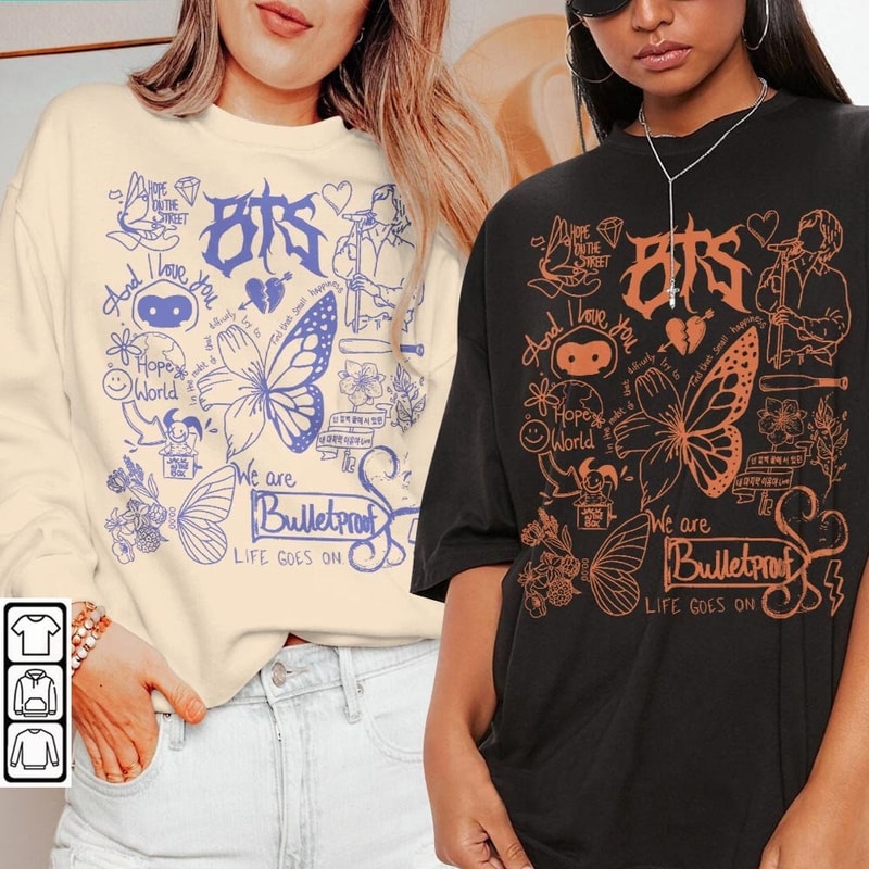BTS Doodle Art Shirt, Vintage BTS Album Lyrics Art Tattoo Sweatshirt Hoodie, Retro BTS Tour 2023 Concerts V1 DA3005DT - 1.jpg