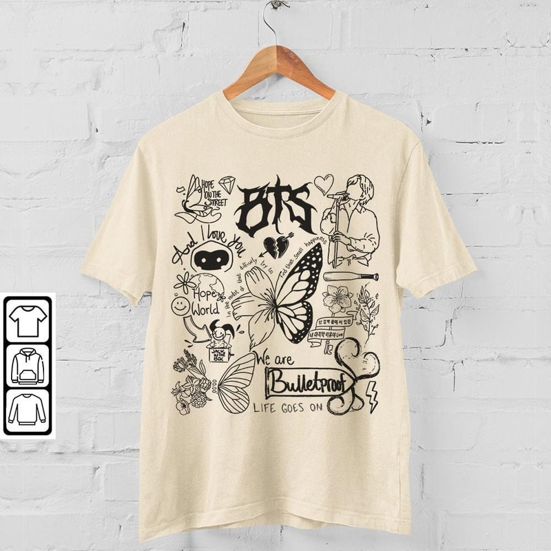 BTS Doodle Art Shirt, Vintage BTS Album Lyrics Art Tattoo Sweatshirt Hoodie, Retro BTS Tour 2023 Concerts DA3005DT - 4.jpg