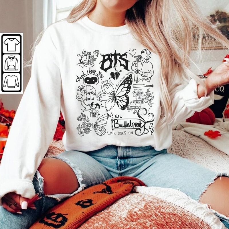 BTS Doodle Art Shirt, Vintage BTS Album Lyrics Art Tattoo Sweatshirt Hoodie, Retro BTS Tour 2023 Concerts DA3005DT - 5.jpg