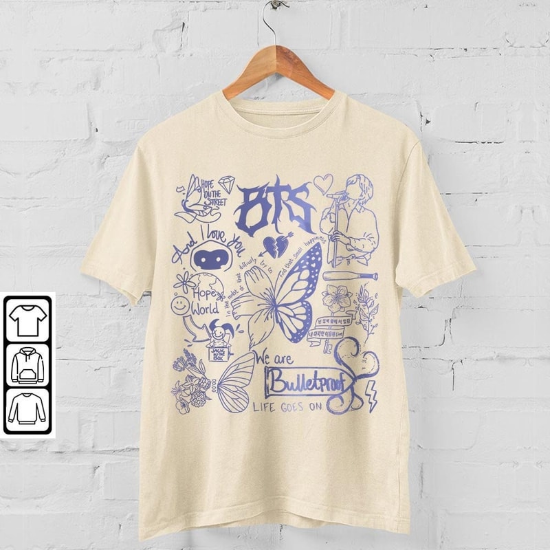 BTS Doodle Art Shirt, Vintage BTS Album Lyrics Art Tattoo Sweatshirt Hoodie, Retro BTS Tour 2023 Concerts V1 DA3005DT - 4.jpg