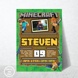 Personalized File Minecrafter Invitation | Minecrafter Birthday Invitations | Minecraft Birthday Party| Digital PNG