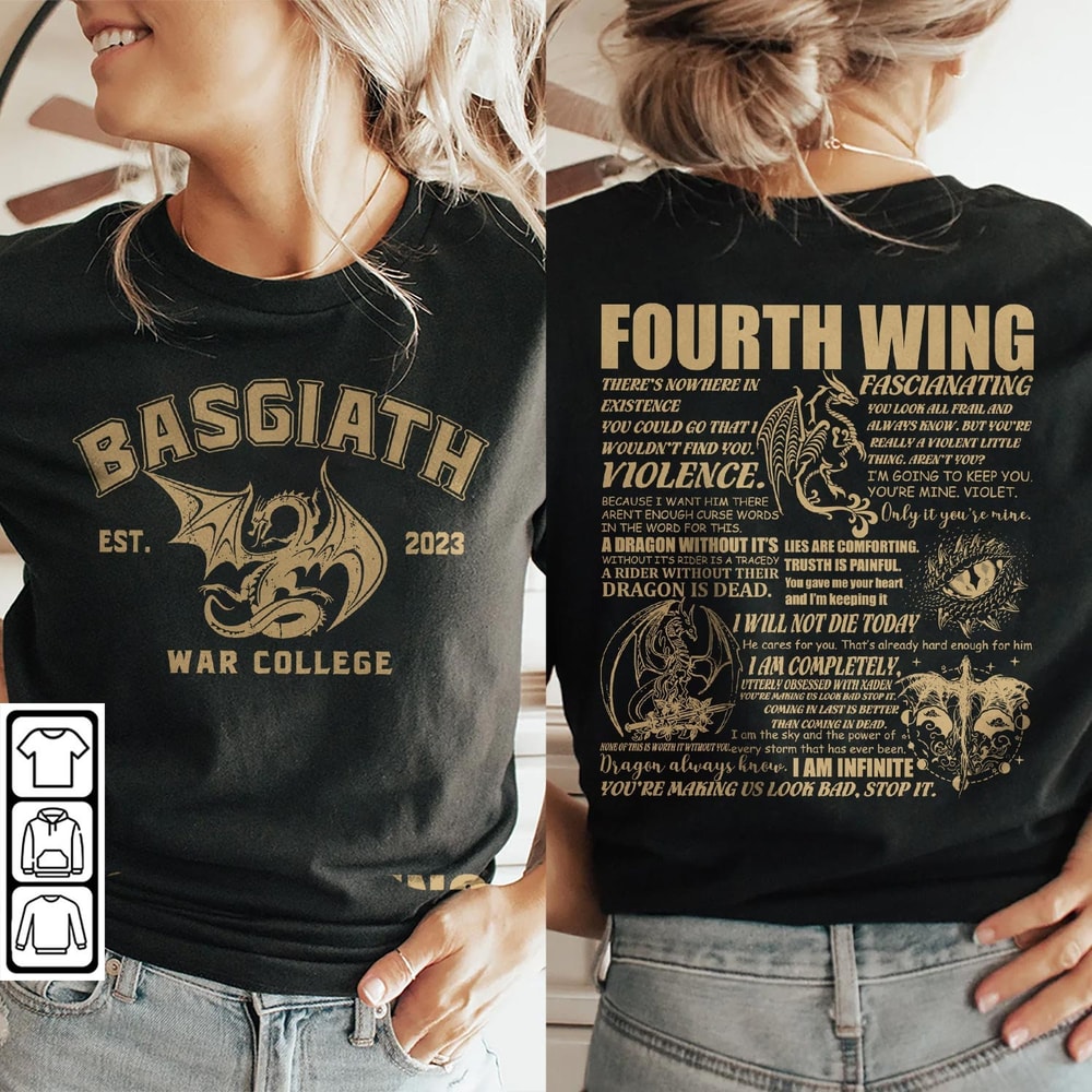 Fourth Wing Dragon Rider Doodle Art Shirt, 2 Side Retro Fourth Wing Dragon Rider Basgiath War College Book Art Sweatshirt Tattoo V1 DA86DT - 1.jpg
