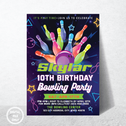 Personalized File Bowling Birthday Invitation | Glow Bowling Invitation | Bowling Invitation | Bowling| Digital PNG
