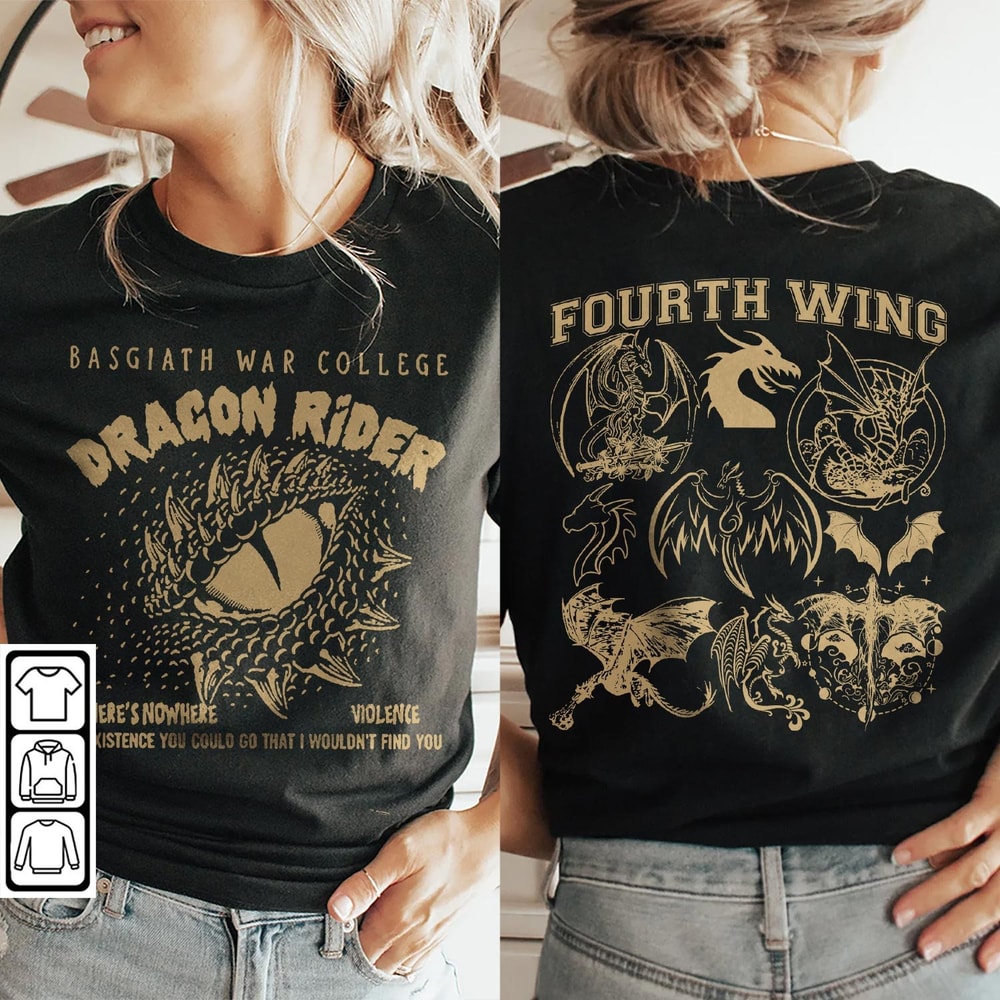 Fourth Wing Dragon Rider Doodle Art Shirt, 2 Side Retro Fourth Wing Dragon Rider Basgiath War College Book Art Sweatshirt Tattoo V3 DA86DT - 1.jpg
