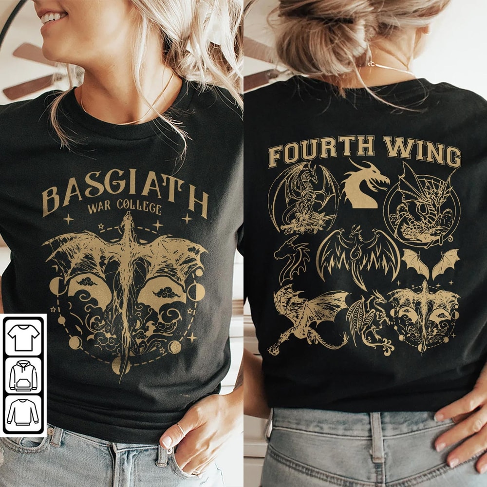 Fourth Wing Dragon Rider Doodle Art Shirt, 2 Side Retro Fourth Wing Dragon Rider Book Art Sweatshirt Tattoo DA86DT - 1.jpg