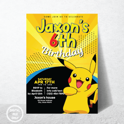 Personalized File Pikachu Invitation Pokemon Birthday Party Invite Printable Digital Pokemone Girl Boy Cake| Digital PNG