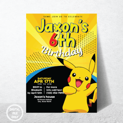 personalized file pikachu invitation pokemon birthday party invite printable digital pokemone girl boy cake| digital png